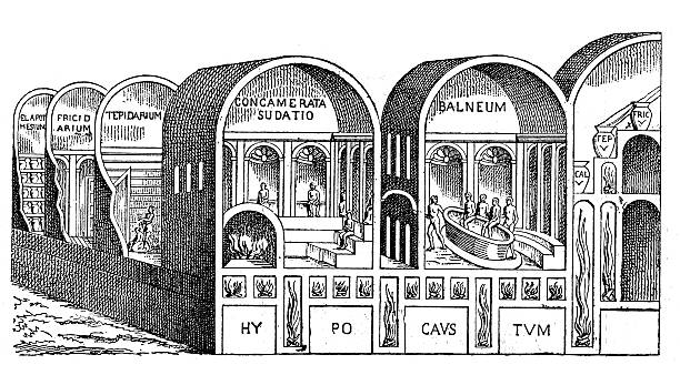 illustrazioni stock, clip art, cartoni animati e icone di tendenza di antica illustrazione di terme romane (thermes - camera engraving old retro revival