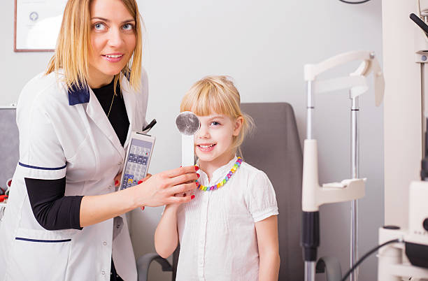 istock Little girl checking her vision in doctors office 512800206