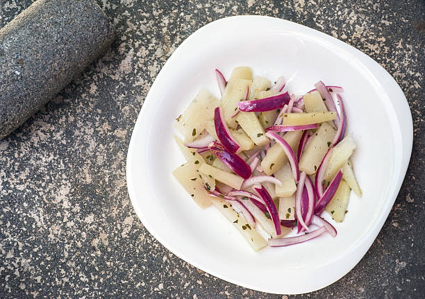 Mexican chayote salad with onion stock photo