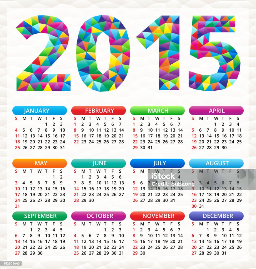 2015 calendario con diseño de mosaico - arte vectorial de Actividad de fin de semana libre de derechos