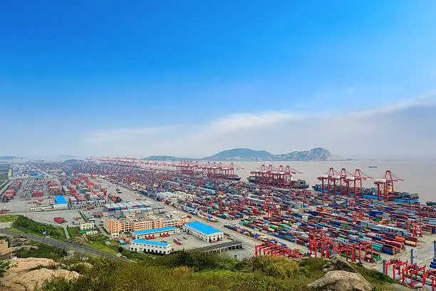 shanghai yangshan deepwater port at dusk , China