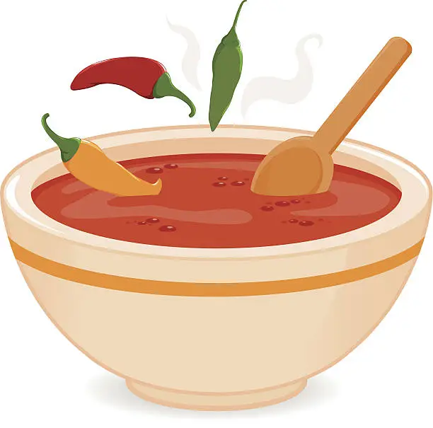 Vector illustration of Bowl of hot chili soup