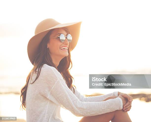 Sunny Warm Portrait Of A Beautiful Young Girl Stock Photo - Download Image Now - Adult, Back Lit, Beach