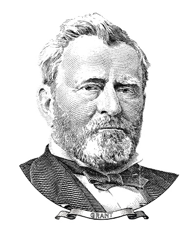 Portrait of U.S. president Ulysses S. Grant isolated on white background