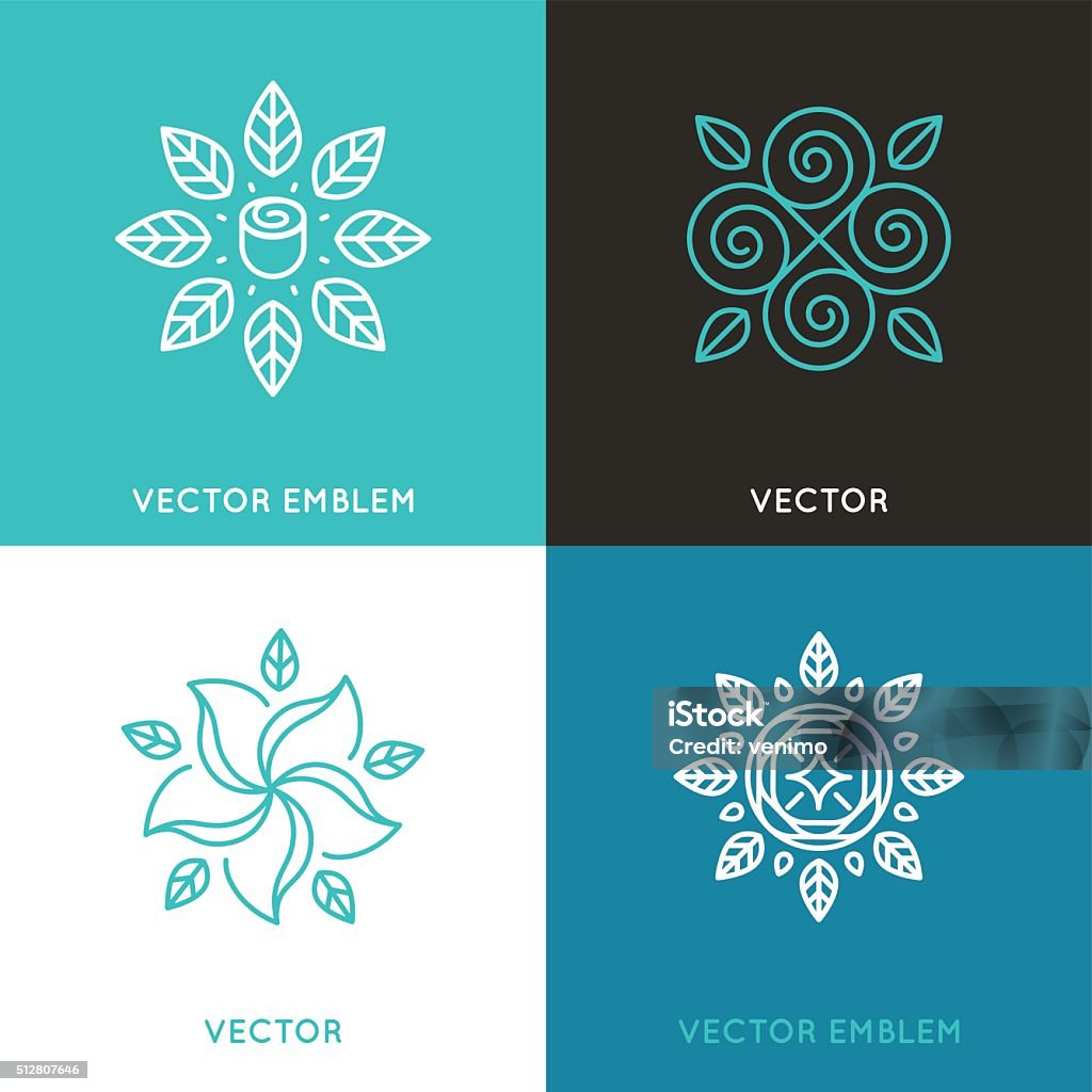 Conjunto de Vector de logotipo plantillas de diseño de estilo moderno lineal - arte vectorial de Belleza libre de derechos