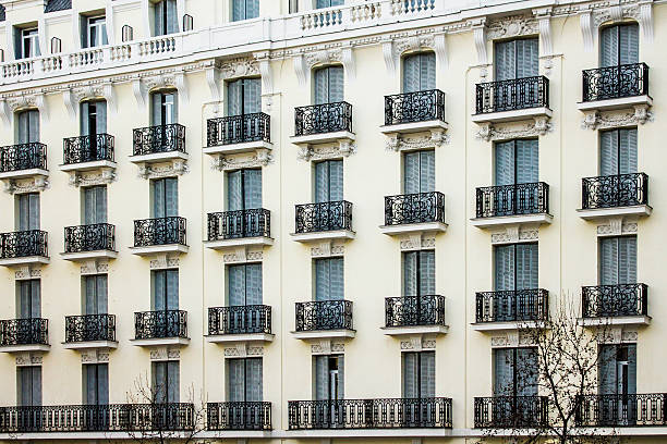 Block of apartments A classic style block of apartments in Madrid, Spain. contemporary madrid european culture travel destinations stock pictures, royalty-free photos & images