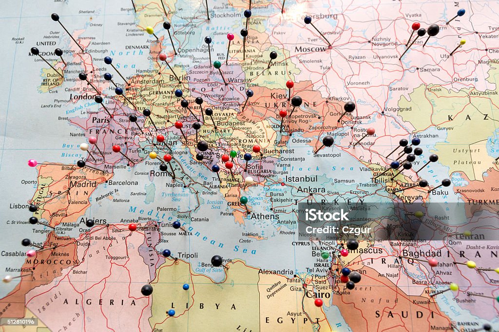 Europe And North Africa Map European And North African Map Pinned Map Stock Photo