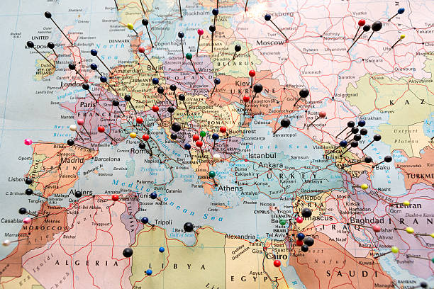 Europe And North Africa Map European And North African Map Pinned balkans stock pictures, royalty-free photos & images