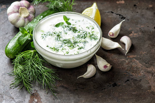 istock Tzatziki sauce ingredients cucumber, garlic, dill 512811122