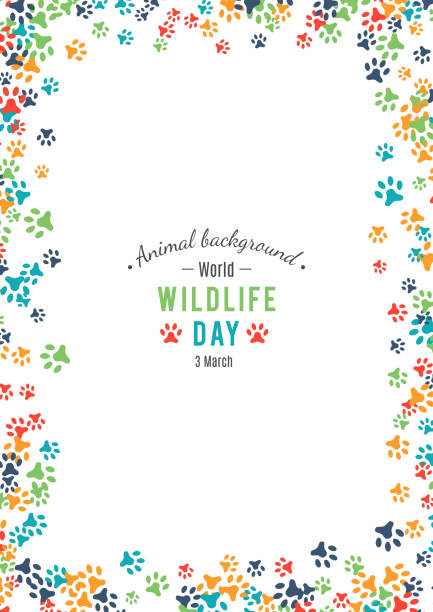 Vector background of world wildlife day Vector illustration of world wildlife day. Animal background. 3 March, the day of the adoption of the Convention on International Trade in Endangered Species of Wild Fauna and Flora. Vector dog borders stock illustrations