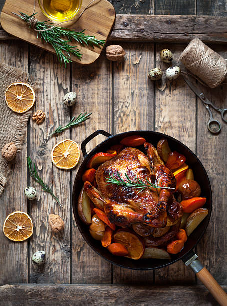 istock Roasted chicken with crispy brown skin, baked in oven 512813988