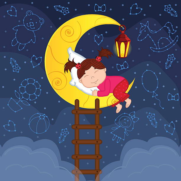 istock baby girl sleeping on the moon among the stars 512814088