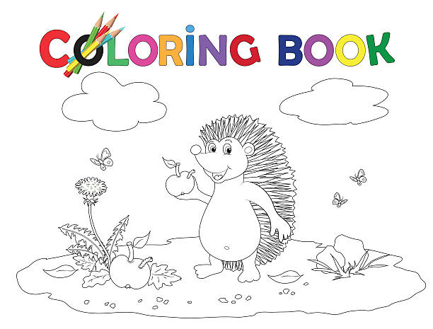 ilustrações, clipart, desenhos animados e ícones de livro de colorir com maçã ouriço-cacheiro - dandelion single flower flower white