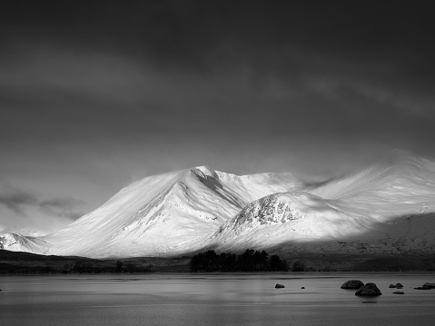 Black Mount across Lochan na hAchlaise, near Glencoe in the Scottish Highlands.