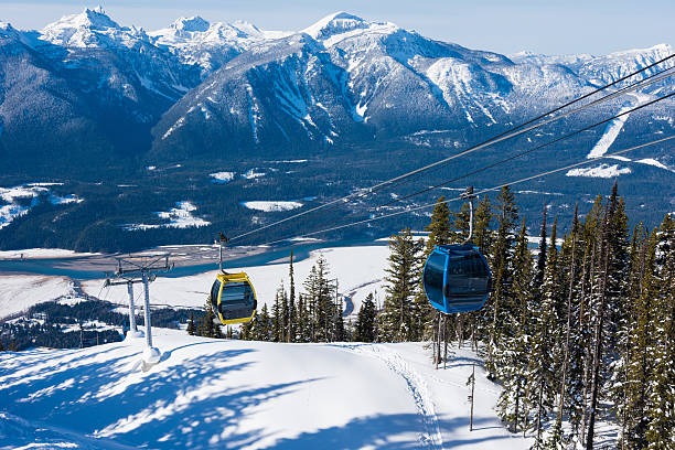 Revelstoke ski resort in winter Gondola at the Revelstoke resort in winter revelstoke stock pictures, royalty-free photos & images