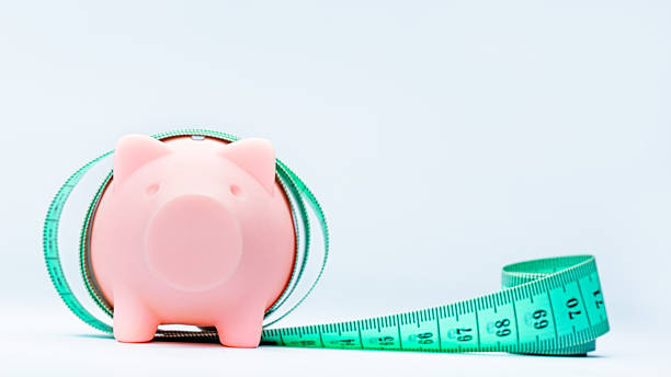 istock Piggy bank with measure tape 512819416