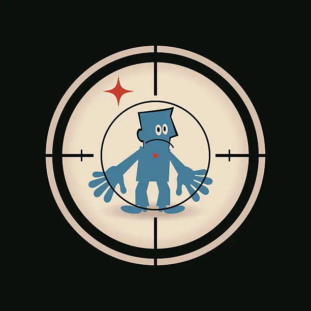 Vector illustration of Businessman standing in the crosshairs center rifle (gun) sight