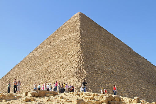 Giza, Egypt - February 27, 2010: Great Pyramid With Tourists in Giza, Egypt.