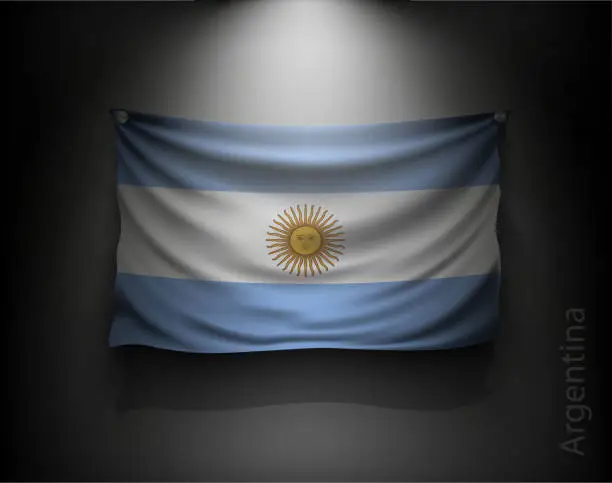 Vector illustration of waving flag Argentina  on a dark wall