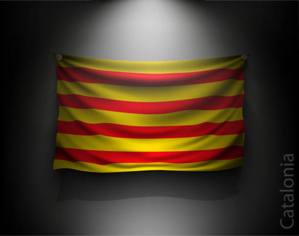 waving flag catalonia on a dark wall - girona stock illustrations