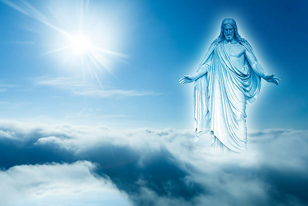 God looks down from heaven concept of religion stock photo