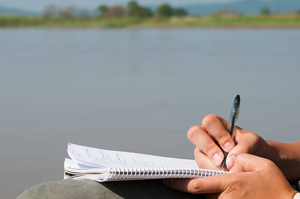 istock Young woman traveler writing in notebook 512823836