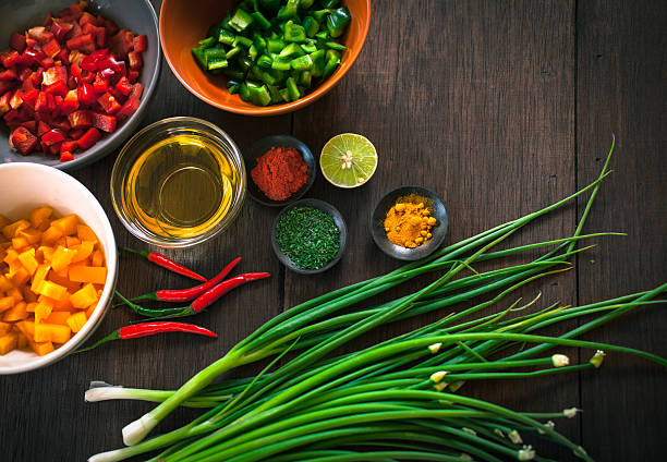 istock Various of spices and vegetable on dark rustic wooden background 512825298
