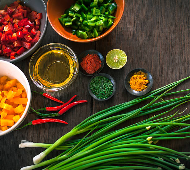 istock Various of spices and vegetable on dark rustic wooden background 512825578