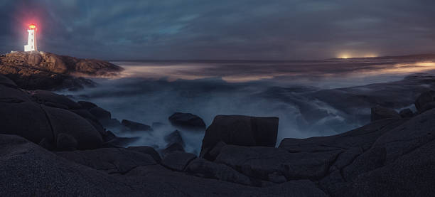 панорамный или'easter - lighthouse storm sea panoramic стоковые фото и изображения