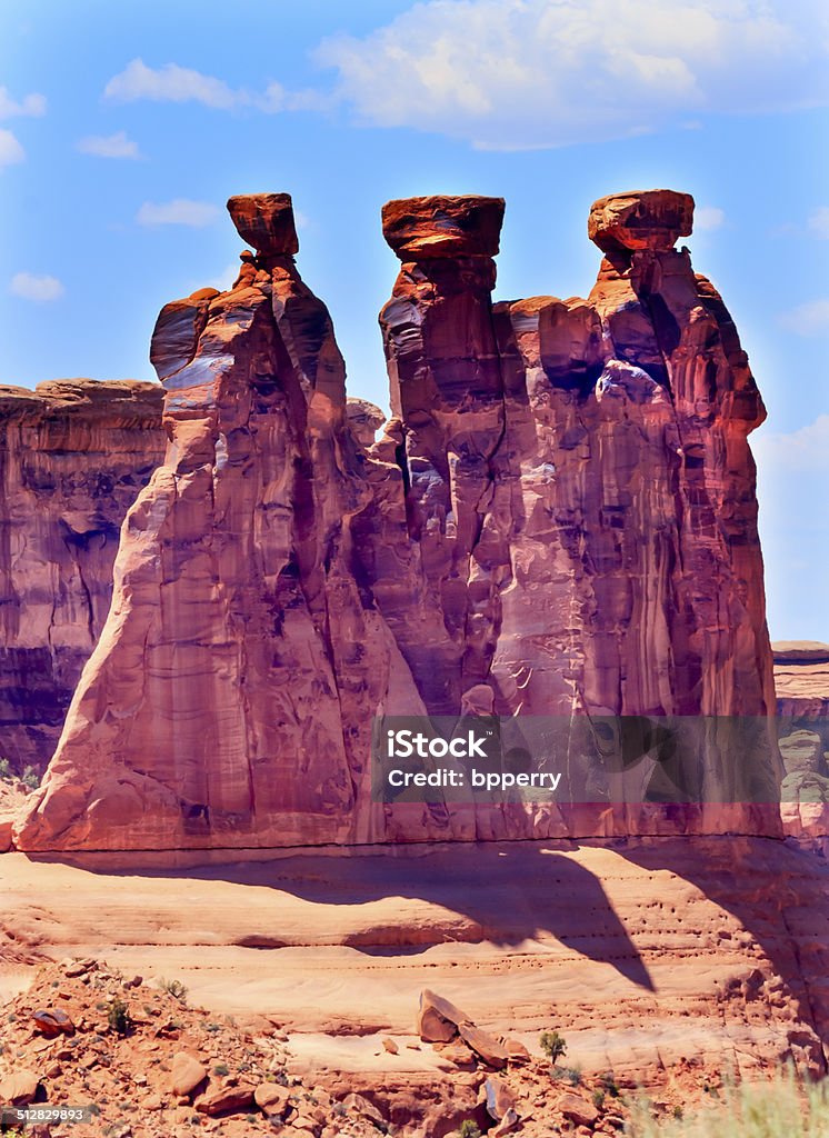 Three Gossips Rock Formation Canyon Arches National Park Moab Ut Three Gossips Red Orange Rock Formation Canyon Arches National Park Moab Utah USA Southwest. Arches National Park Stock Photo