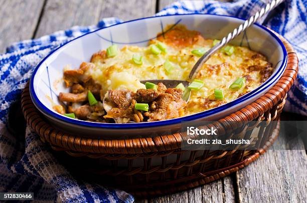 Casserole With Potatoes And Mushrooms Stock Photo - Download Image Now - Backgrounds, Baked, Baking