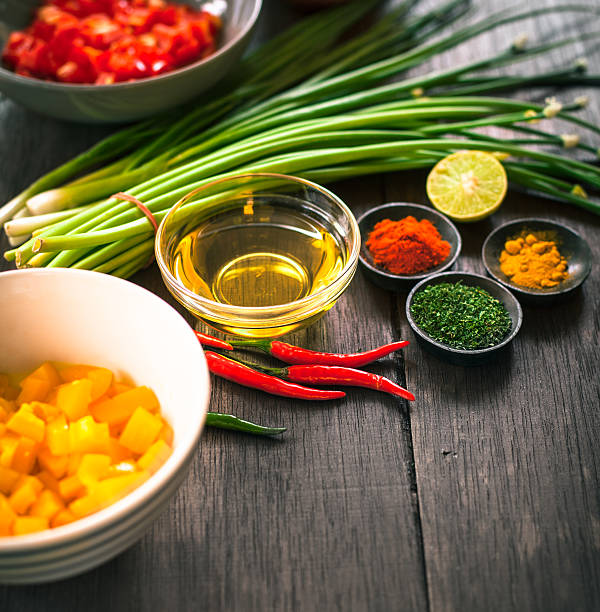 istock Various of spices and vegetable on dark rustic wooden background 512830590