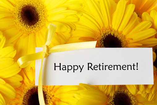 Happy Retirement message card with yellow gerberas