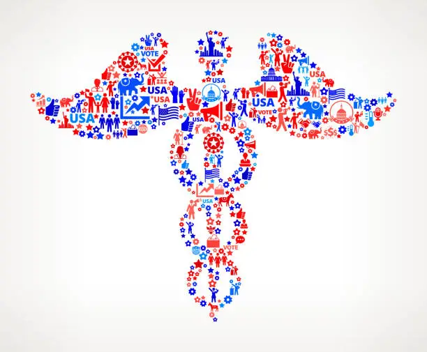 Vector illustration of caduceus Health Vote and Elections USA Patriotic Icon Pattern