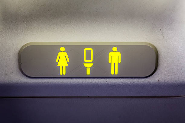 Unoccupied Aircraft Lavatory Sign stock photo