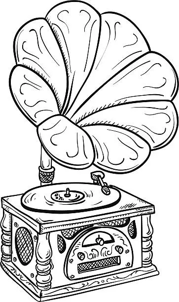 Vector illustration of Vintag Phonograph in Black and White