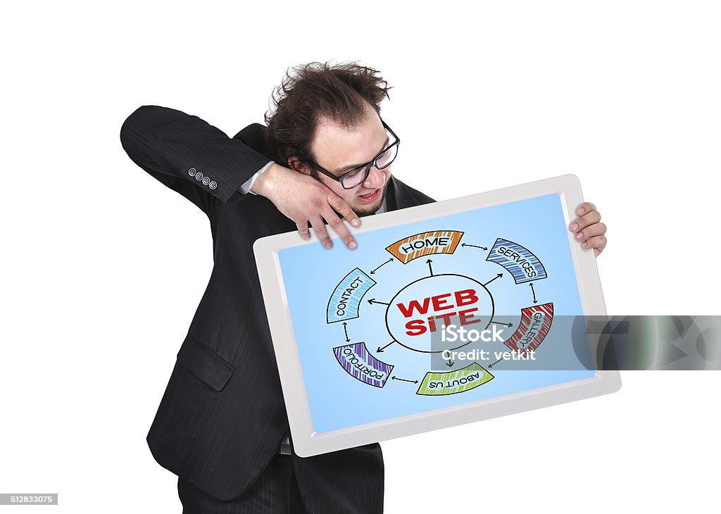 tablet  with website crazy businessman holding digital tablet  with website Adult Stock Photo