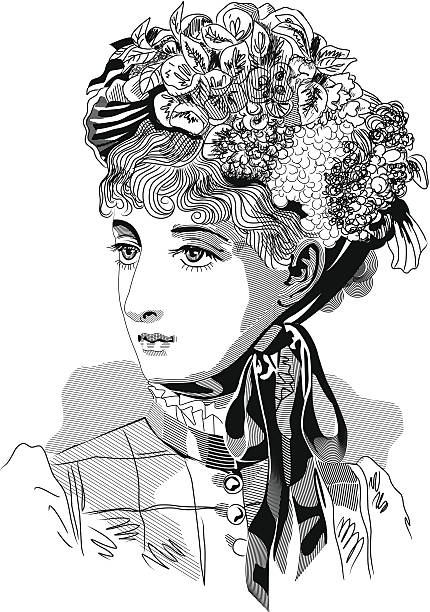 빈티지 여자아이 세로는 - victorian style engraved image black and white illustration and painting stock illustrations