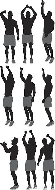 스포츠맨 응원함 - cheering men shouting silhouette stock illustrations