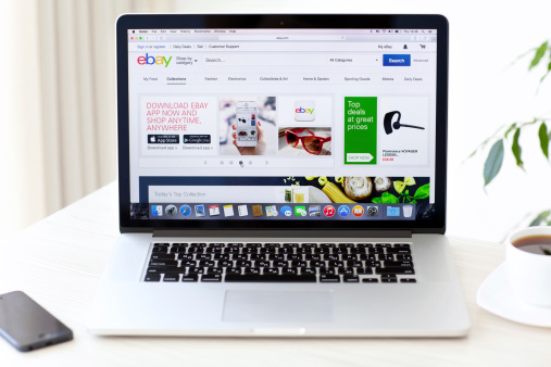 Simferopol, Russia - August 7, 2014: eBay the American company that provides services in the areas of online auctions, online shopping, instant payments.