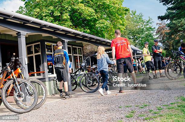 Cyclists At Bike Hire Shop Scotland Stock Photo - Download Image Now - Adult, Ballater, Bicycle