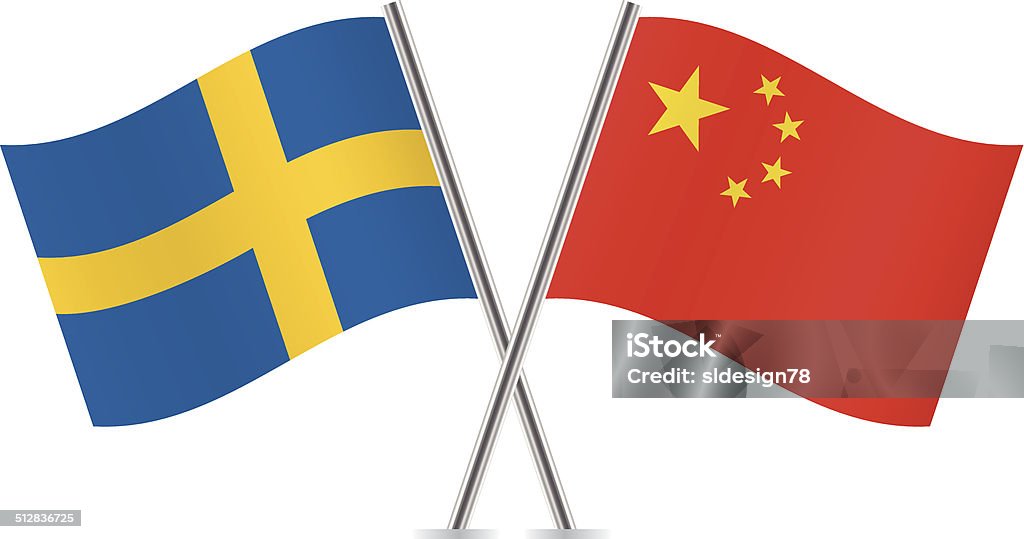 Chinese and Swedish flags. Vector. Chinese and Swedish flags. Vector illustration. China - East Asia stock vector