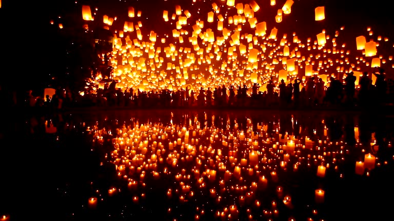 Sky Lantern Loi Krathong Traditional Festival.