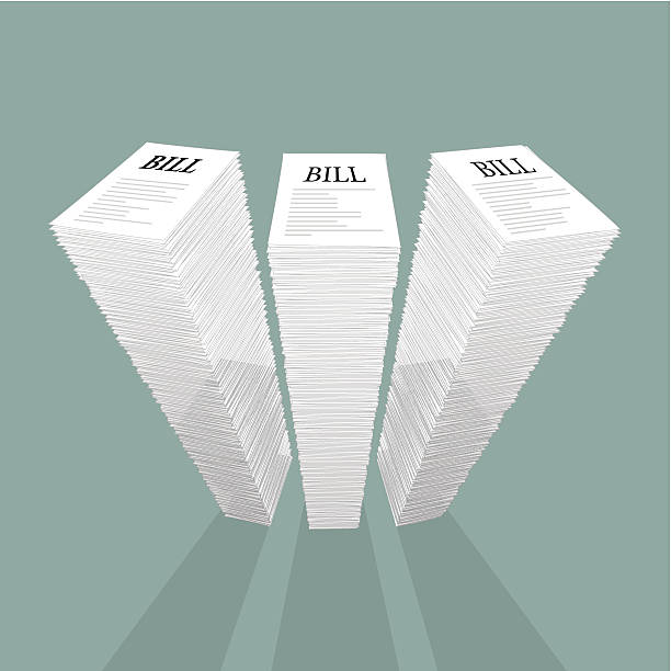 stack of bills vector image of stack of bills. Transparency used for making shadows. stack of papers stock illustrations