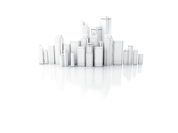 istock 3d render of white city isolated on mirror background 512860909