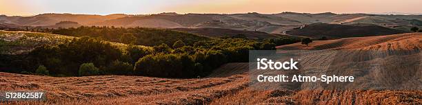 Romantic Large Scale Panorama In Tuscany Italy At Sunset Stock Photo - Download Image Now