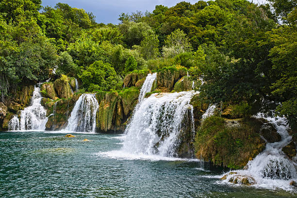 Picturesque plitvice lakes Croatian waterfalls stock photo