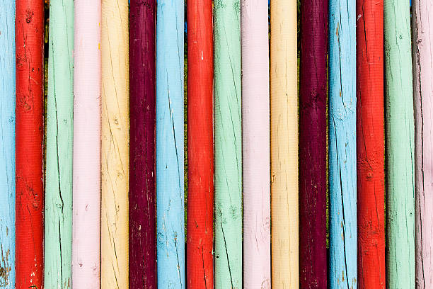 Very bright and colourful wooden fence in Madeira stock photo