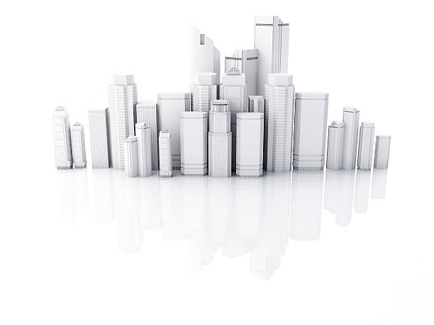 istock 3d render of white city isolated on mirror background 512866391
