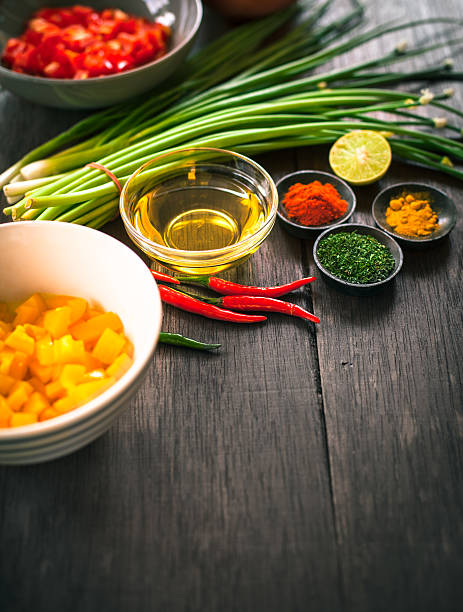istock Various of spices and vegetable on dark rustic wooden background 512881060
